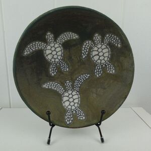 Raku Pottery 7.75” Bowl Sea Turtles Signed Ben Diller Art Hawaii